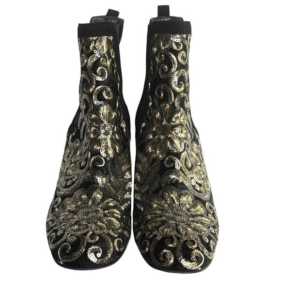 Stuart Weitzman Mediate Metallic Embroidered Velvet Block Heel Booties Size 8M - Picture 4 of 9
